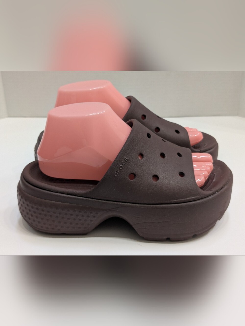 Crocs Women's 6 Stomp Slide Mocha Brown Platform Sandals